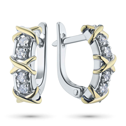 14K White and Yellow Gold Earrings with 8 Round-Cut Lab-Created Diamonds 0.297 CT.TW