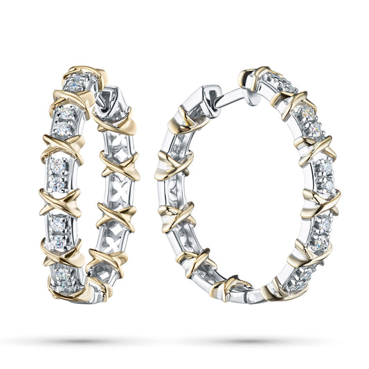 14K White and Yellow Gold Earrings with 20 Round-Cut Lab-Created Diamonds 0.463 CT.TW