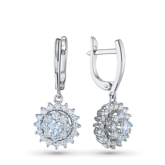 14K White Gold Earrings with 50 Round-Cut Lab-Created Diamonds 1.641 CT.TW