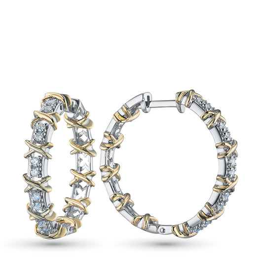 14K White and Yellow Gold Earrings with 20 Round-Cut Lab-Created Diamonds 0.463 CT.TW